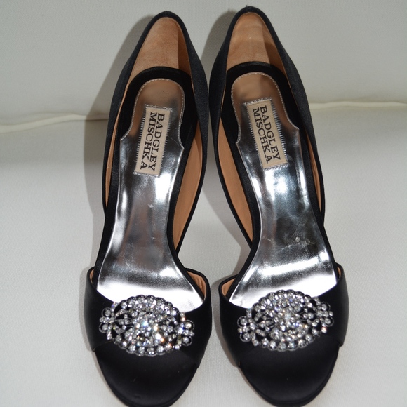 Badgley Mischka GIA black satin d'Orsay heels 7.5M - Picture 1 of 7